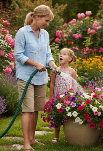 Flexibler Gartenschlauch im Garten: